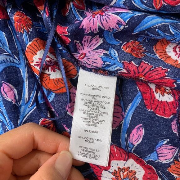 Vineyard Vines Top Womens 3X Plus Multi Tisbury Floral Square Neck Buttoned Cuff - Picture 6 of 10